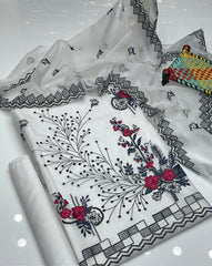 3 Pcs Women's Unstitched Organza Embroidered Suit
