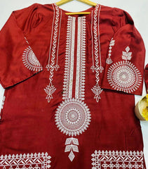 2 Pcs Women's Stitched Linen Block Printed Suit