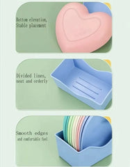 Kitchen Accessories Heart Plastic Dinner Plate Set Set of 10 Pcs Colorful Snacks Breakfast Plate with Stand Kitchen Tools 10Pcs MultiColor