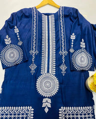 2 Pcs Women's Stitched Linen Block Printed Suit