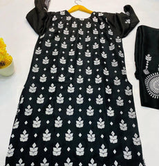 2 Pcs Women's Stitched Linen Block Printed Suit