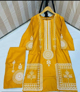 2 Pcs Women's Stitched Linen Block Printed Suit
