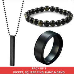 Stylish Vertical Bar Men's Jewelry Set - 3 Pcs Necklace, Ring & Bracelet