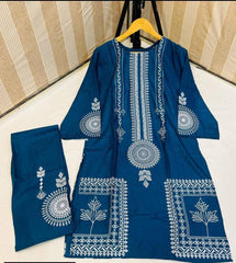 2 Pcs Women's Stitched Linen Block Printed Suit