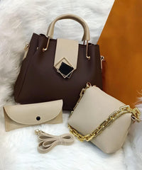 3 Pcs Women's PU leather Plain Handbags