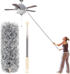 Microfiber Duster with Extension Pole Stainless Steel 30 to 100 with Bendable Head Extendable Long Fan Duster for Cleaning Ceiling Fan High Ceiling Keyboard Furniture Cars Gray