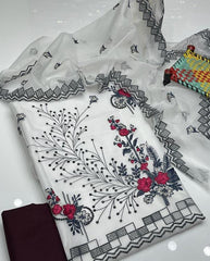 3 Pcs Women's Unstitched Organza Embroidered Suit