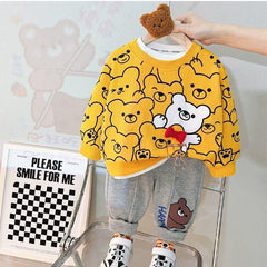 2 Pcs Girl's Fleece Printed Sweatshirt Tracksuit