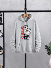 Men's Printed Fleece Hoodie Track Suit - 2 Pcs Set, Speed Gray