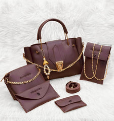 5 Pcs Women's PU Leather Plain Hand Bag Set