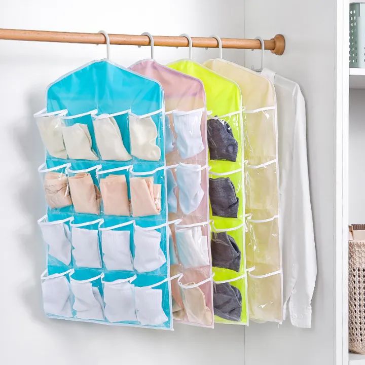 16 Grid Pockets Clear Hanging Bag Socks Bra Underwear Stationery Rack Hanger Storage Saving Space Tidy Organize