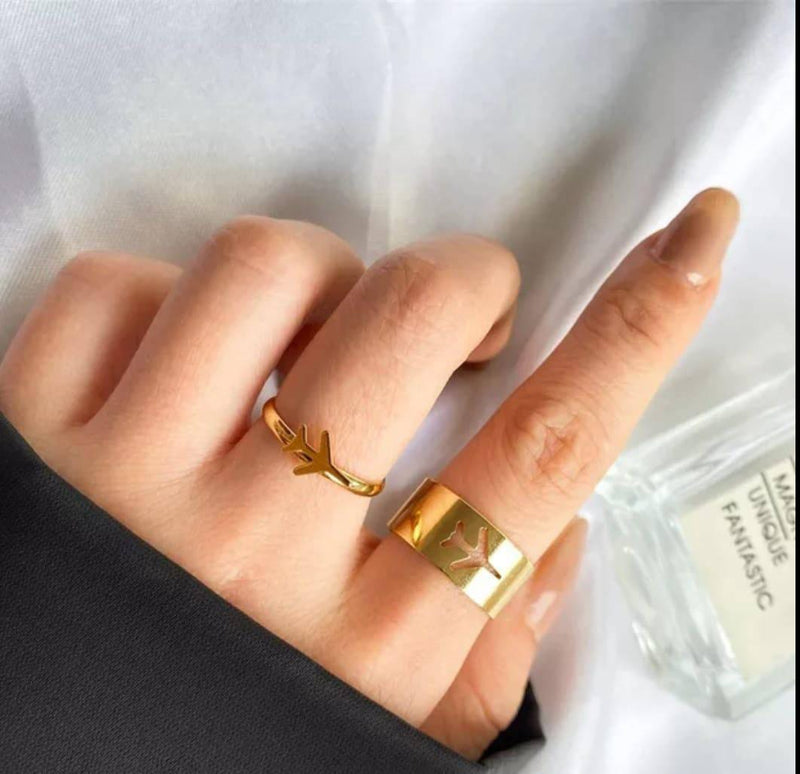 2 Pcs Trendy Couple Aeroplane Rings