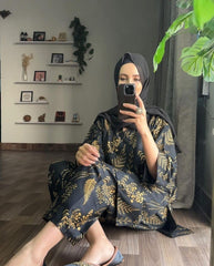 Stylish Women's Stitched Printed Shirt and Trouser Set, 2 Pcs, Arabic Linen