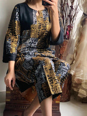 2 Pcs Women's Stitched Linen Block Printed Shirt And Trouser