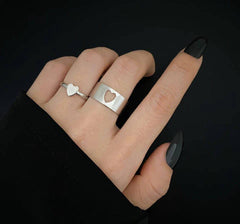 2 Pcs Trendy Couple Heart Rings