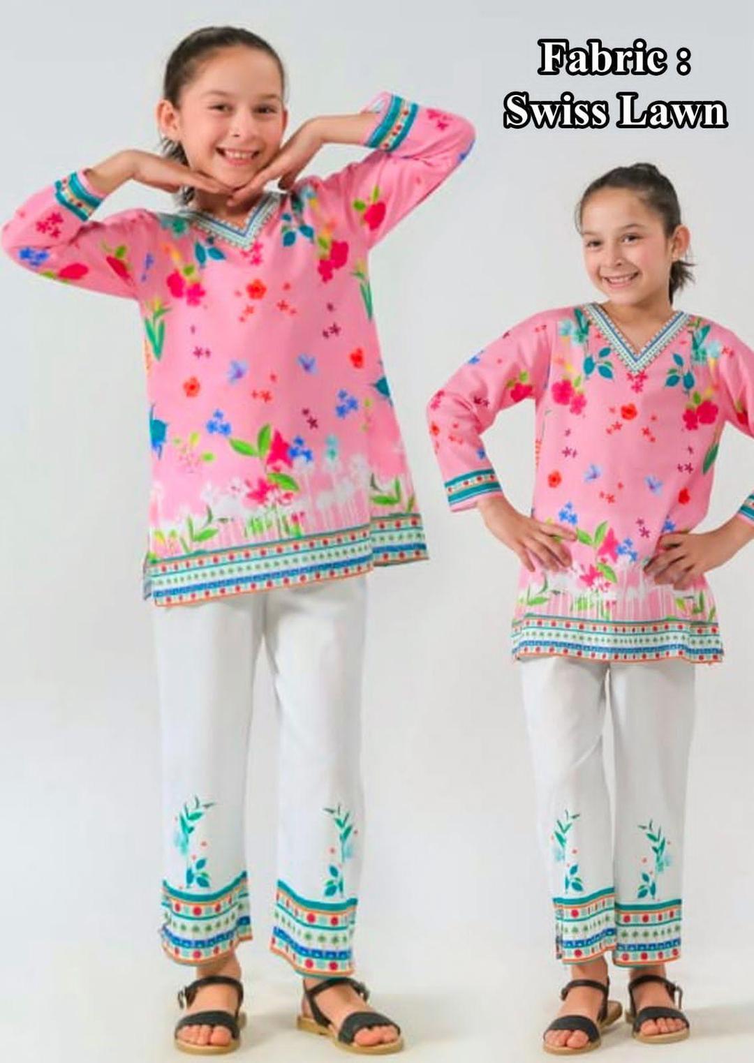 2 Pcs Girl's Lawn Printed Shirt And Shalwar Suit