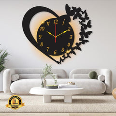 Heart Shape Design Laminated Wall Clock With Backlight