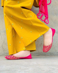 Chic Mustard Embroidered Shirt and Trouser Set - 2 Pcs