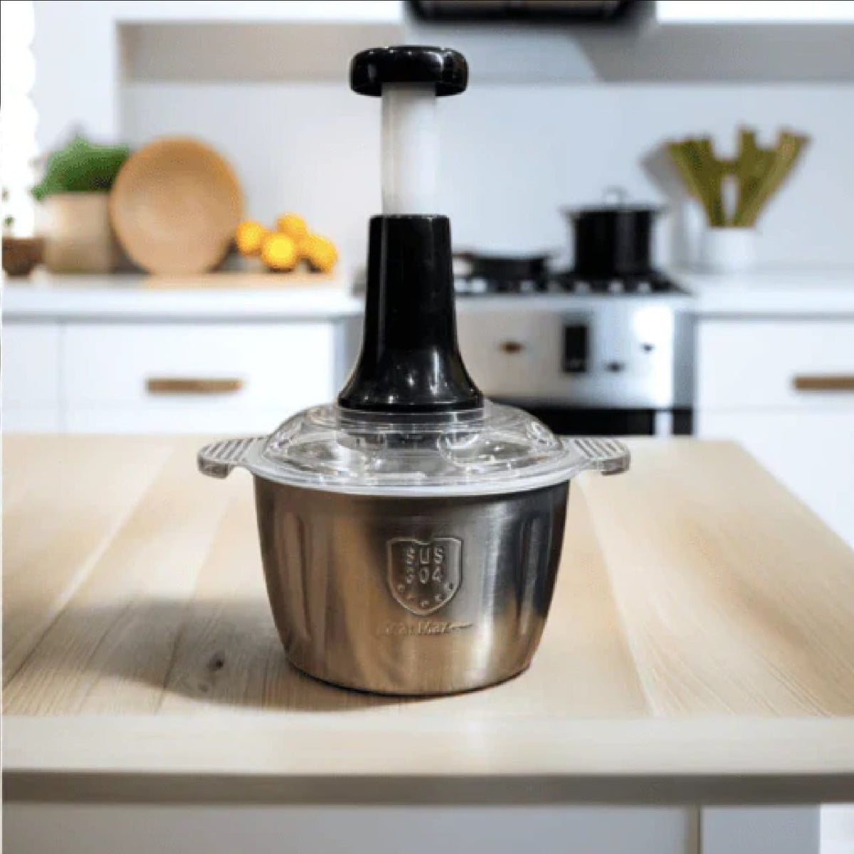 2 Litre 4 Blades Meat and Vegetable Manual Push Chopper with Stainless Steel Bowl