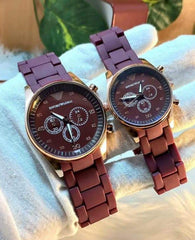Stainless Steel Quartz Couple Watches - 2 Pcs Unisex Analogue Timepieces
