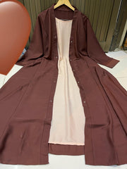Classic Women's Brown Georgette Full Abaya With Stoller - 1 Pcs