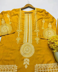 2 Pcs Women's Stitched Linen Block Printed Suit