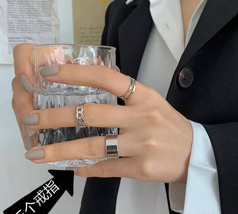 3 Pcs Alloy Dainty Plain Rings Set