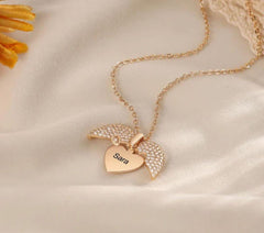 Fancy Beautiful Coustomize Gold Plated Zircon Openable Heart❤️ Angle Wings Pendants For Her😍😍