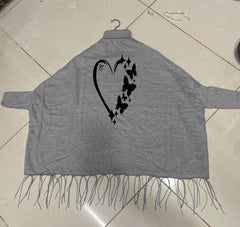 Women's Fleece Heart Butterfly Printed Poncho