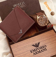 EMPORIO ARMANI Watch Plus Wallet Plus Beautiful Wooden Gift