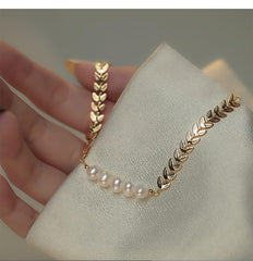 Leaf Pearl Gold Bracelet For Girls