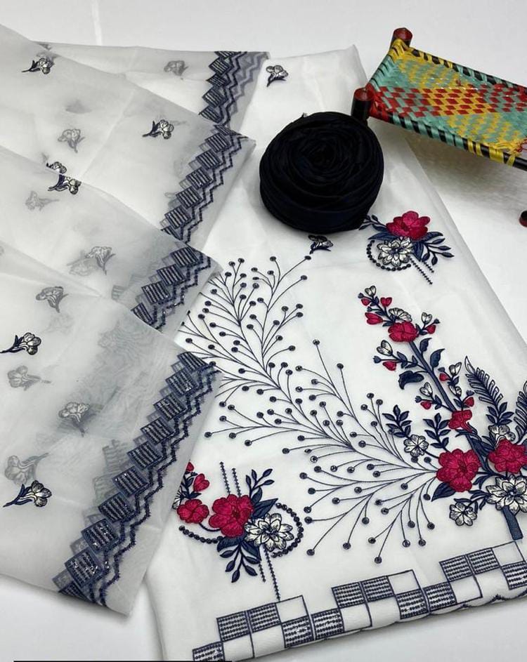 3 Pcs Women's Unstitched Organza Embroidered Suit