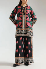 Stylish Printed V-Neck Shirt and Plain Trouser Set - 2 Pcs for Women