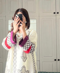 2 Pcs Women's Stitched Embroidered Shirt And Trouser