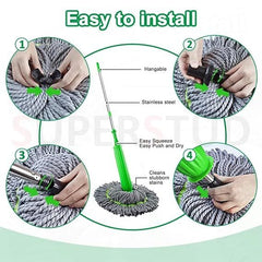 Green Twist Mop 2 in 1 Dehydrated Floor Cleaning mop Microfiber Cleaner Wet and Dry Mopping