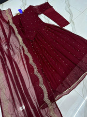 3 Pcs Women's Stitched Embroidered Maxi Suit