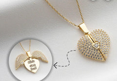Fancy Beautiful Coustomize Gold Plated Zircon Openable Heart❤️ Angle Wings Pendants For Her😍😍