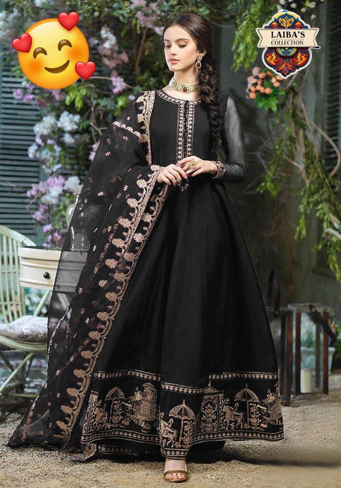 3 Pcs Women's Stitched Chiffon Embroidered Maxi