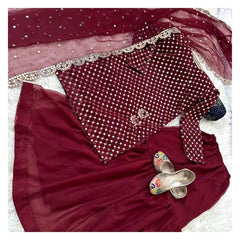 3 Pcs Women's Stitched Mirror Work Suit