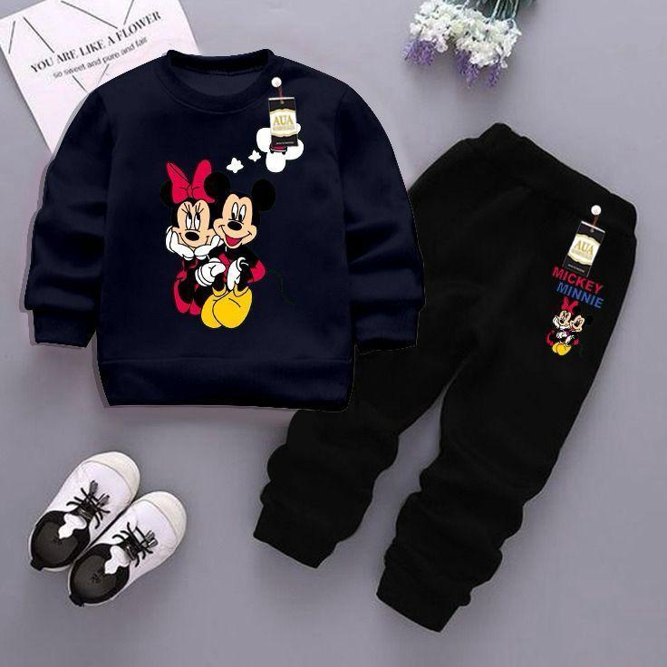 Stylish Blue Fleece Printed Sweatshirt Tracksuit for Boys & Girls (2 Pcs)