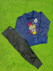 Stylish Blue Fleece Printed Sweatshirt Tracksuit for Boys & Girls (2 Pcs)