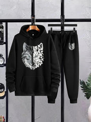 Men's Printed Fleece Hoodie Track Suit - 2 Pcs Set, Speed black