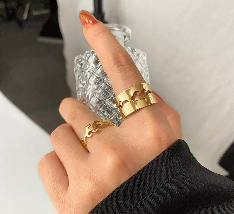 2 Pcs Trendy Couple Flame Rings