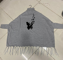 Women's Fleece Butterfly Printed Poncho