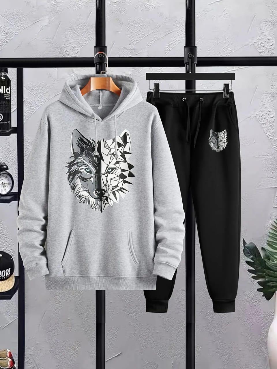 Men's Printed Fleece Hoodie Track Suit - 2 Pcs Set, Speed Gray