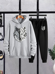 Men's Printed Fleece Hoodie Track Suit - 2 Pcs Set, Speed Gray