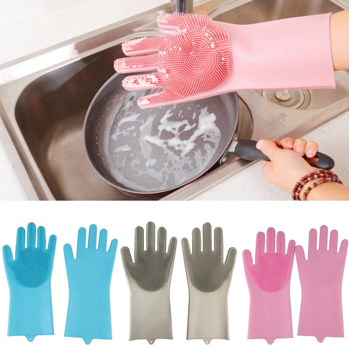 Washing Gloves Silicone Waterproof Insulated Gloves Bathroom Kitchen and Bathroom Cleaning Car Wash Multi-purpose Gloves(