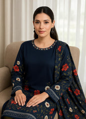 3 Pcs Women's Stitched Printed Suit