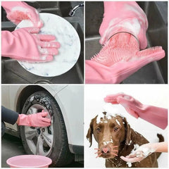 Washing Gloves Silicone Waterproof Insulated Gloves Bathroom Kitchen and Bathroom Cleaning Car Wash Multi-purpose Gloves(