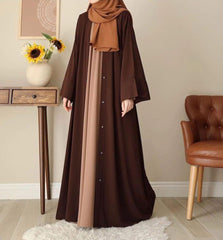 Classic Women's Brown Georgette Full Abaya With Stoller - 1 Pcs